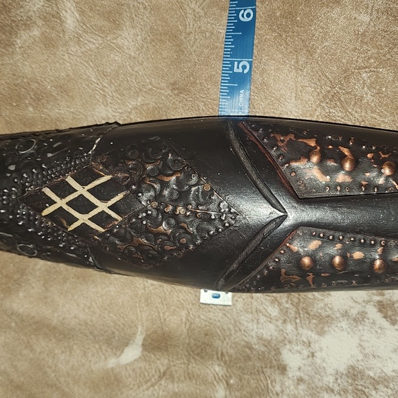 Ornate wood and metal wall mask display. - Picture 6 of 9